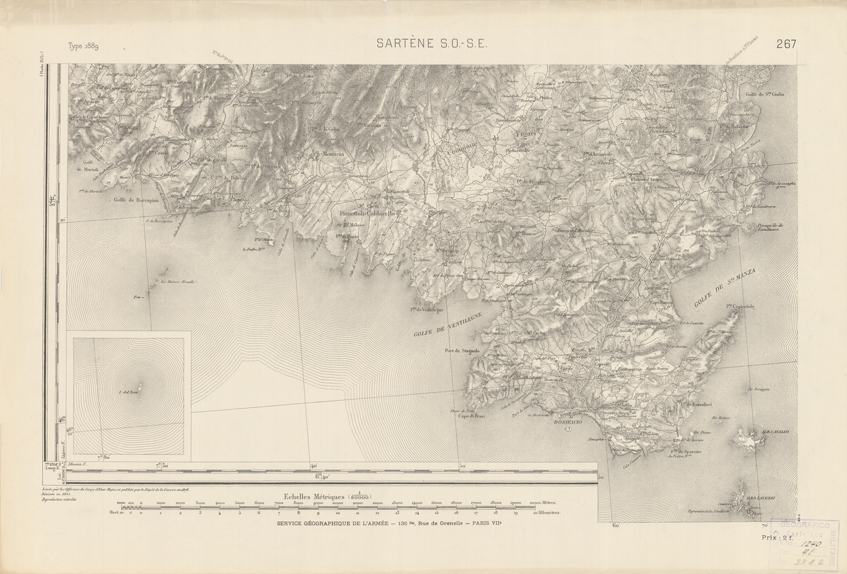 (N:22632) CARTE DE FRANCE - SARTENE S.O. S.E. (B0019227) Carte e stampe antiche: riproduzione a colori su carta (formato A2)