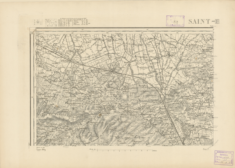 (N:22658) CARTE DE FRANCE - SAINT-OMER (B0019234) Carte e stampe antiche: riproduzione a colori su carta (formato A2)