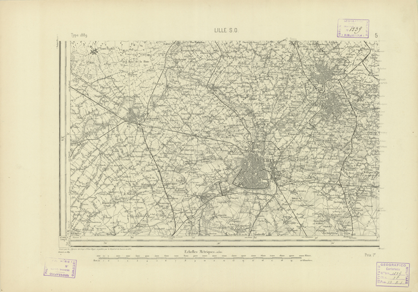 (N:22664) CARTE DE FRANCE - LILLE S.O. (B0019240) Carte e stampe antiche: riproduzione a colori su carta (formato A2)