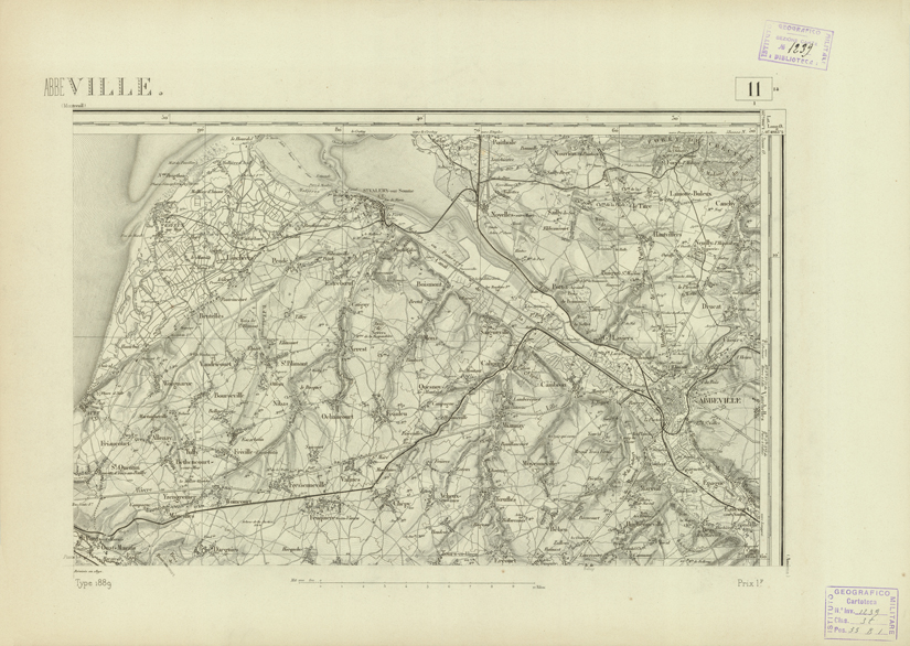 (N:22678) CARTE DE FRANCE - ABBEVILLE (B0019254) Carte e stampe antiche: riproduzione a colori su carta (formato A2)