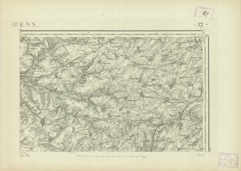 (N:22682) CARTE DE FRANCE - AMIENS (B0019258) Carte e stampe antiche: riproduzione a colori su carta (formato A2)