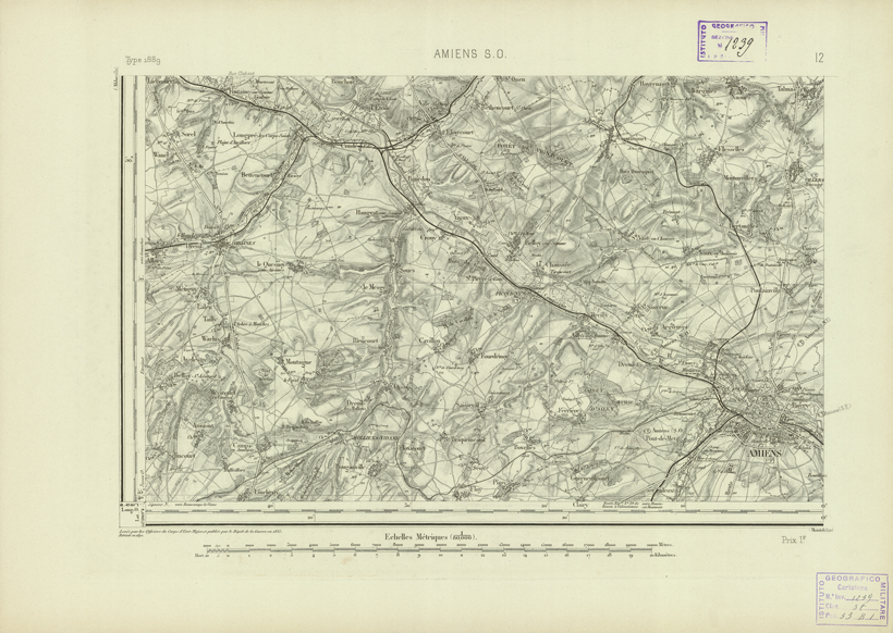 (N:22684) CARTE DE FRANCE - AMIENS S.O. (B0019260) Carte e stampe antiche: riproduzione a colori su carta (formato A2)