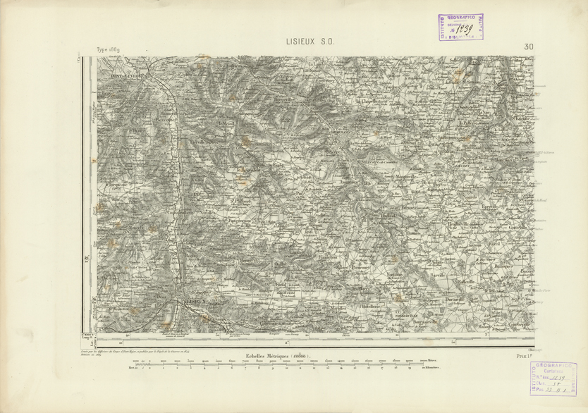 (N:22702) CARTE DE FRANCE - LISIEUX S.O. (B0019279) Carte e stampe antiche: riproduzione a colori su carta (formato A2)