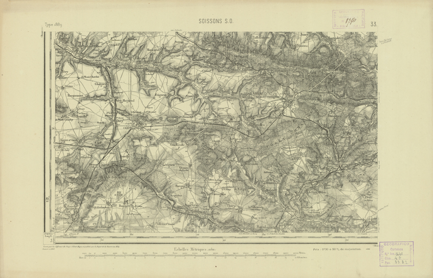 (N:22714) CARTE DE FRANCE - SOISSONS S.O. (B0019291) Carte e stampe antiche: riproduzione a colori su carta (formato A2)