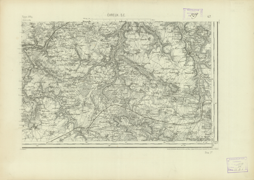 (N:22721) CARTE DE FRANCE - EVREUX S.E. (B0019298) Carte e stampe antiche: riproduzione a colori su carta (formato A2)