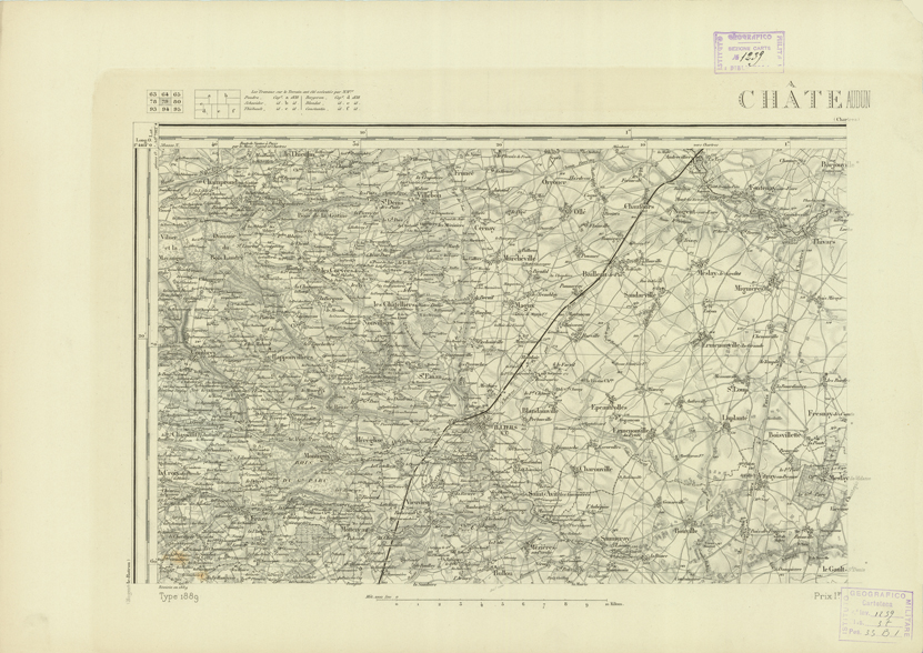 (N:22732) CARTE DE FRANCE - CHATEAUDUN (B0019309) Carte e stampe antiche: riproduzione a colori su carta (formato A2)