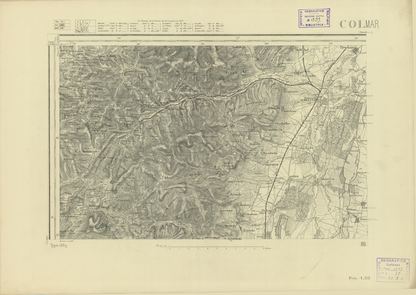 (N:22736) CARTE DE FRANCE - COLMAR (B0019313) Carte e stampe antiche: riproduzione a colori su carta (formato A2)