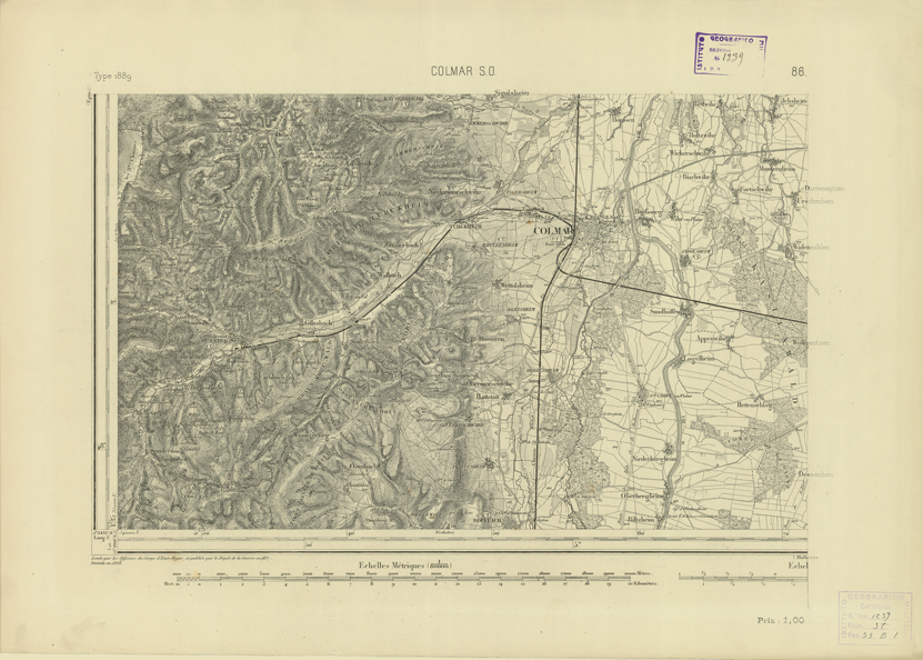(N:22737) CARTE DE FRANCE - COLMAR S.O. (B0019314) Carte e stampe antiche: riproduzione a colori su carta (formato A2)