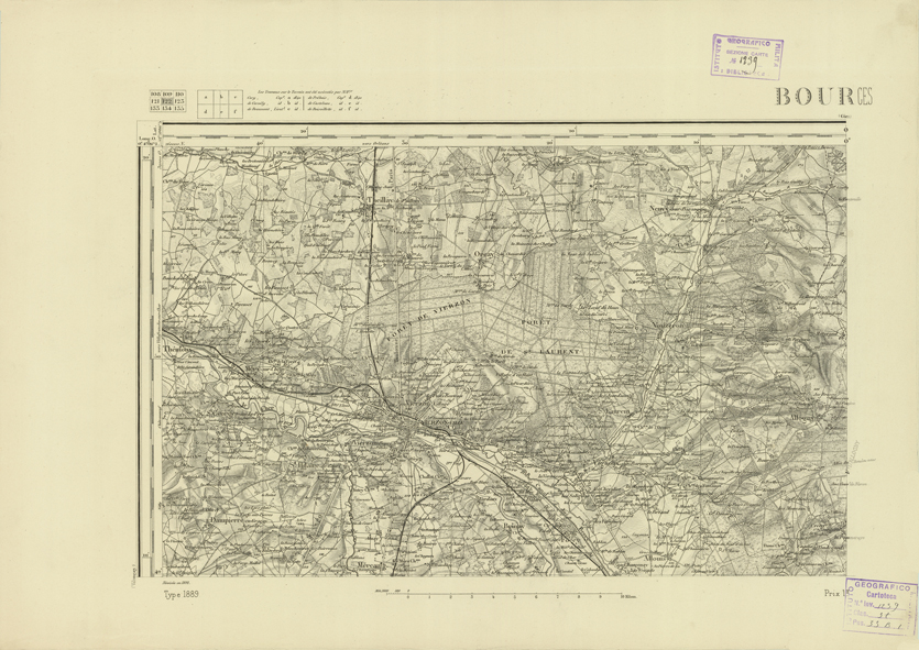 (N:22739) CARTE DE FRANCE - BOURGES (B0019316) Carte e stampe antiche: riproduzione a colori su carta (formato A2)