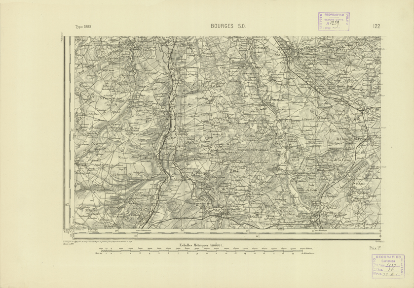 (N:22742) CARTE DE FRANCE - BOURGES S.O. (B0019319) Carte e stampe antiche: riproduzione a colori su carta (formato A2)