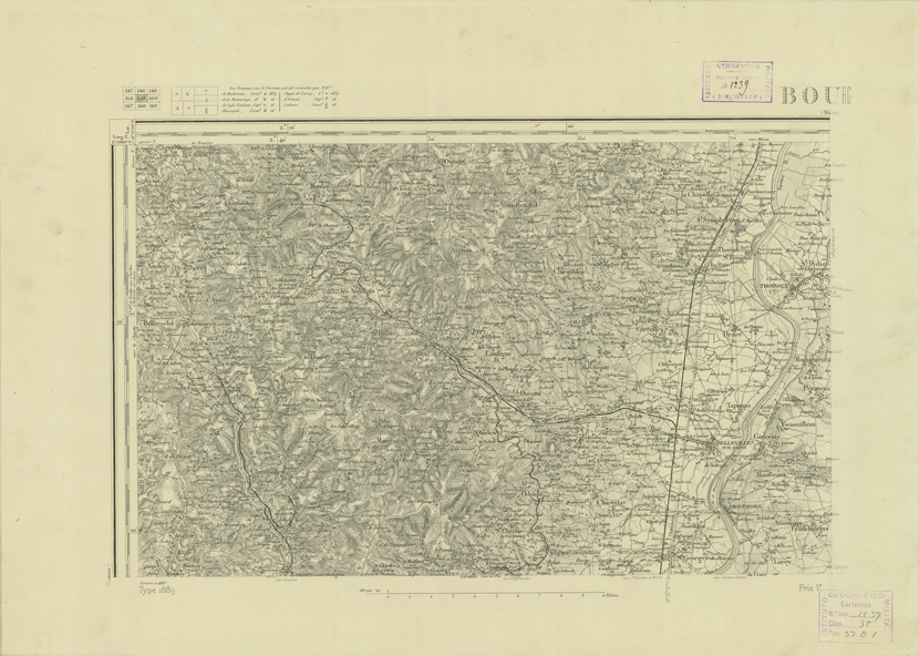 (N:22749) CARTE DE FRANCE - BOURG (B0019326) Carte e stampe antiche: riproduzione a colori su carta (formato A2)