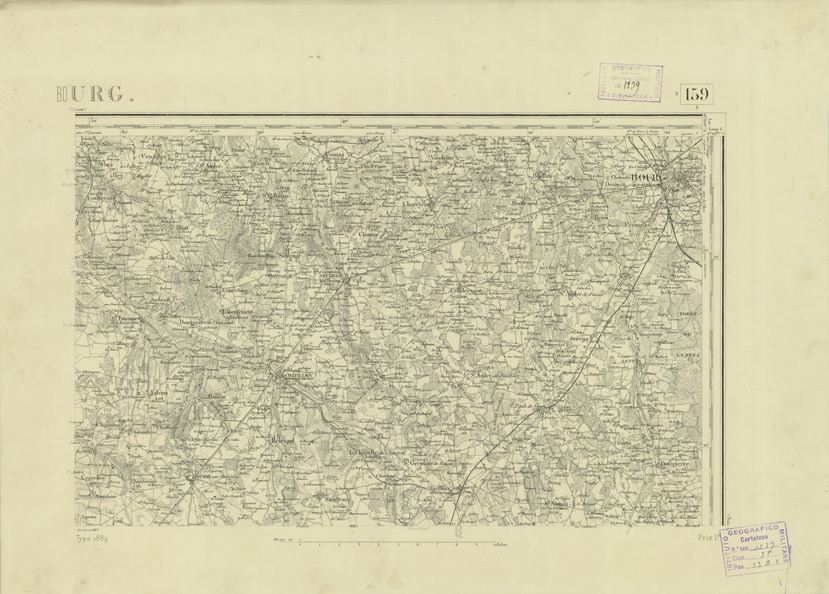 (N:22750) CARTE DE FRANCE - BOURG (B0019327) Carte e stampe antiche: riproduzione a colori su carta (formato A2)