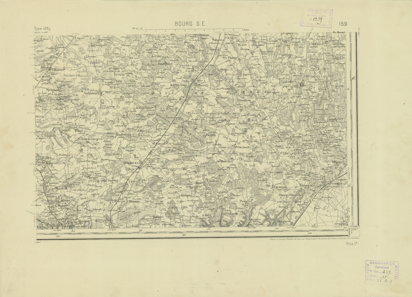 (N:22751) CARTE DE FRANCE - BOURG S.E. (B0019328) Carte e stampe antiche: riproduzione a colori su carta (formato A2)