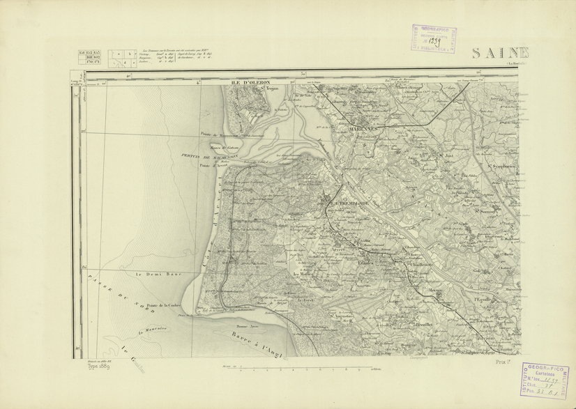 (N:22763) CARTE DE FRANCE - SAINTES (B0019340) Carte e stampe antiche: riproduzione a colori su carta (formato A2)