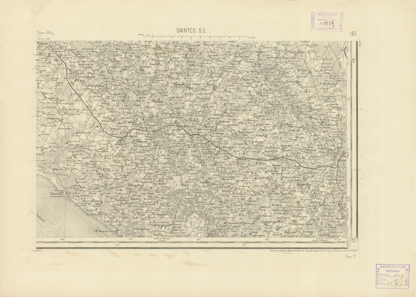 (N:22765) CARTE DE FRANCE - SAINTES S.E. (B0019342) Carte e stampe antiche: riproduzione a colori su carta (formato A2)