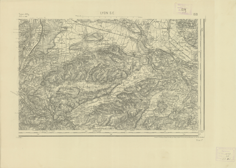 (N:22770) CARTE DE FRANCE - LYON S.E. (B0019347) Carte e stampe antiche: riproduzione a colori su carta (formato A2)
