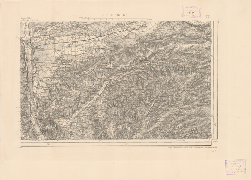(N:22786) CARTE DE FRANCE - SAINT ETIENNE S.E. (B0019364) Carte e stampe antiche: riproduzione a colori su carta (formato A2)