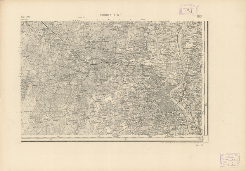 (N:22799) CARTE DE FRANCE - BORDEAUX S.E. (B0019377) Carte e stampe antiche: riproduzione a colori su carta (formato A2)