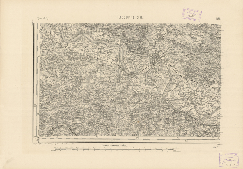 (N:22804) CARTE DE FRANCE - LIBOURNE S.O. (B0019382) Carte e stampe antiche: riproduzione a colori su carta (formato A2)