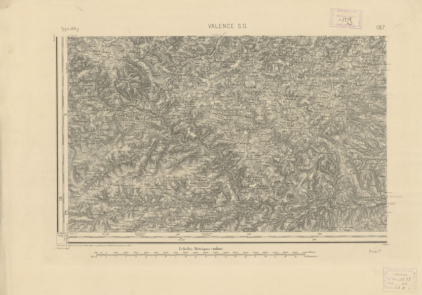 (N:22808) CARTE DE FRANCE - VALENCE S.O. (B0019386) Carte e stampe antiche: riproduzione a colori su carta (formato A2)