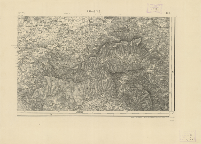(N:22828) CARTE DE FRANCE - PRIVAS S.E. (B0019406) Carte e stampe antiche: riproduzione a colori su carta (formato A2)