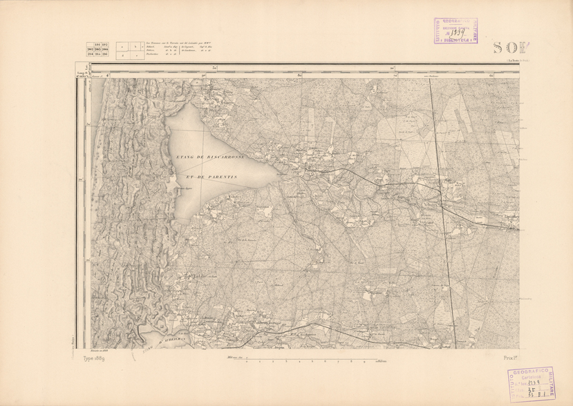 (N:22841) CARTE DE FRANCE - SORE (B0019420) Carte e stampe antiche: riproduzione a colori su carta (formato A2)
