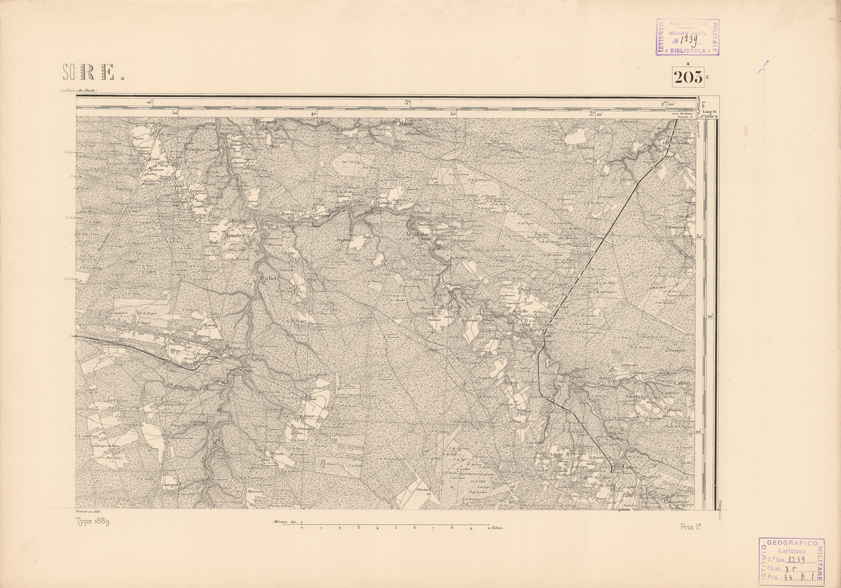(N:22842) CARTE DE FRANCE - SORE (B0019421) Carte e stampe antiche: riproduzione a colori su carta (formato A2)