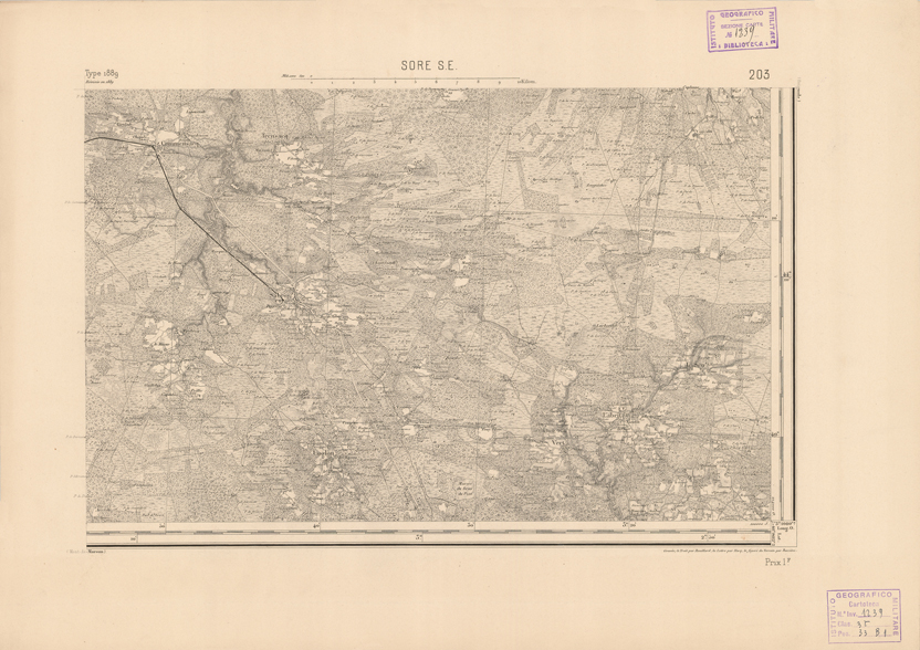 (N:22843) CARTE DE FRANCE - SORE S.E. (B0019422) Carte e stampe antiche: riproduzione a colori su carta (formato A2)