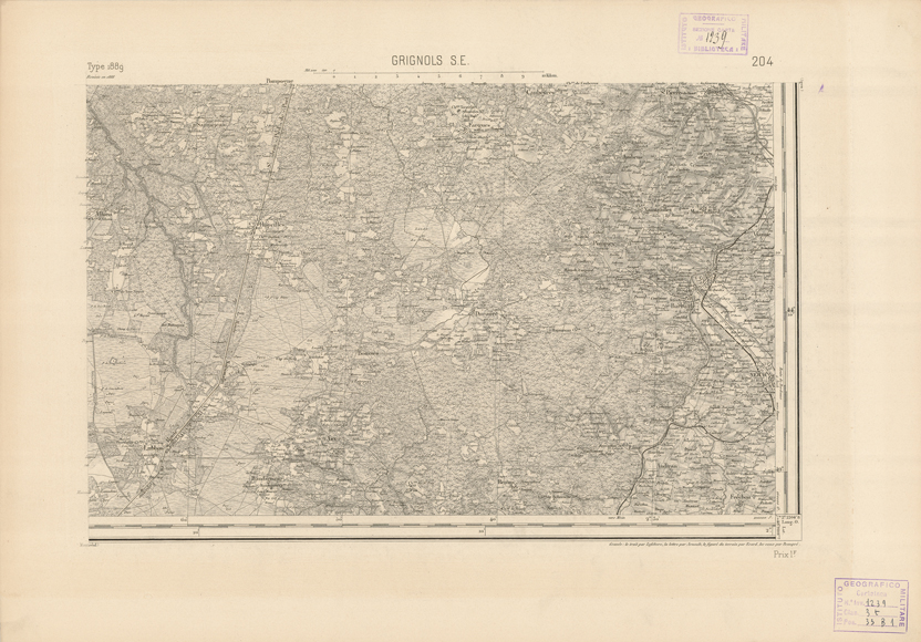 (N:22847) CARTE DE FRANCE - GRIGNOLS S.E. (B0019426) Carte e stampe antiche: riproduzione a colori su carta (formato A2)