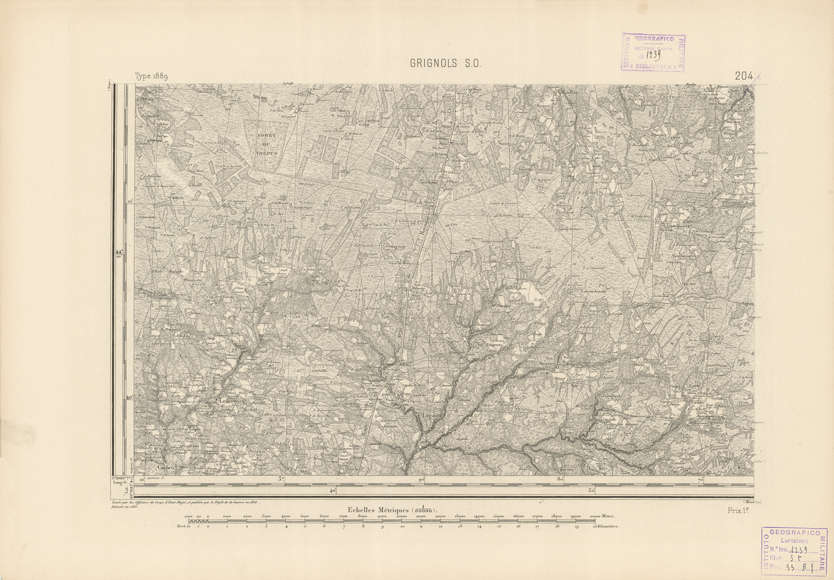 (N:22848) CARTE DE FRANCE - GRIGNOLS S.O. (B0019427) Carte e stampe antiche: riproduzione a colori su carta (formato A2)
