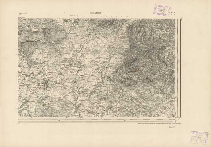 (N:22851) CARTE DE FRANCE - ORANGE S.E. (B0019430) Carte e stampe antiche: riproduzione a colori su carta (formato A2)