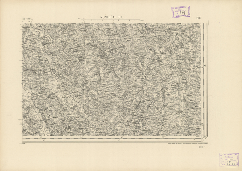 (N:22872) CARTE DE FRANCE - MONTREAL S.E. (B0019452) Carte e stampe antiche: riproduzione a colori su carta (formato A2)