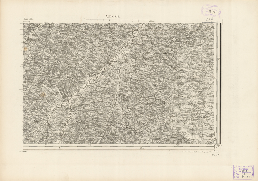 (N:22904) CARTE DE FRANCE - AUCH (B0019485) Carte e stampe antiche: riproduzione a colori su carta (formato A2)