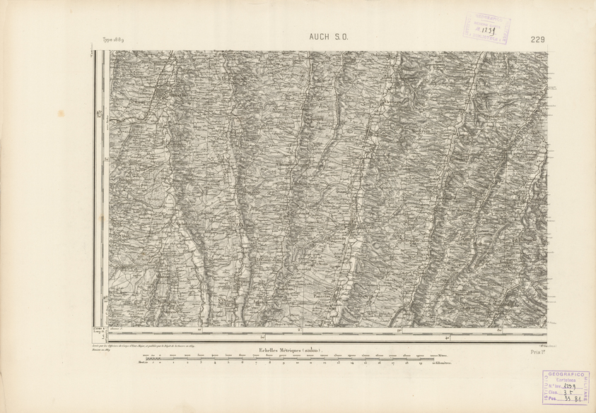 (N:22905) CARTE DE FRANCE - AUCH S.O. (B0019486) Carte e stampe antiche: riproduzione a colori su carta (formato A2)