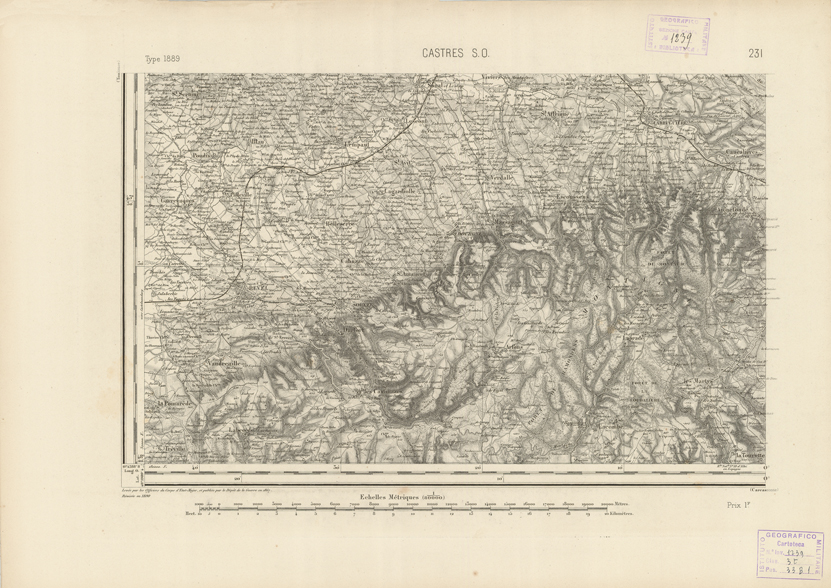 (N:22913) CARTE DE FRANCE - CASTRES S.O. (B0019494) Carte e stampe antiche: riproduzione a colori su carta (formato A2)