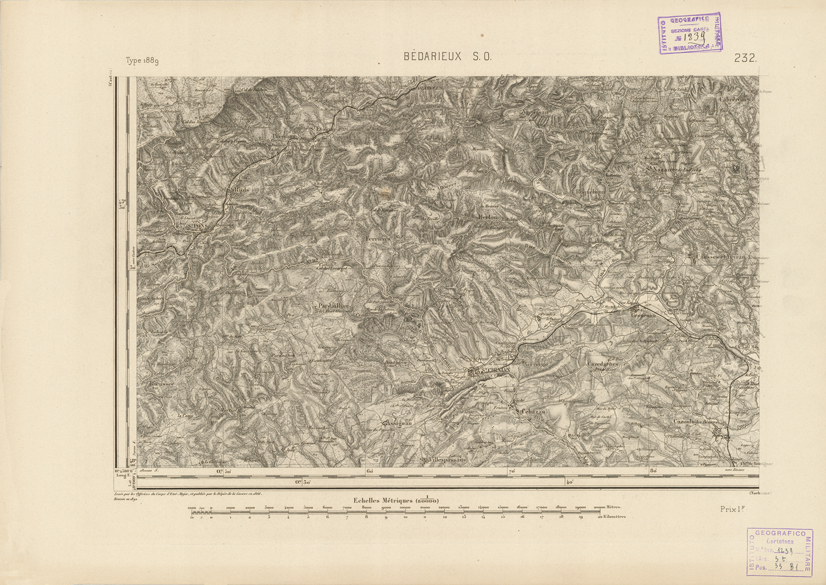 (N:22917) CARTE DE FRANCE - BEDARIEUX S.O. (B0019498) Carte e stampe antiche: riproduzione a colori su carta (formato A2)
