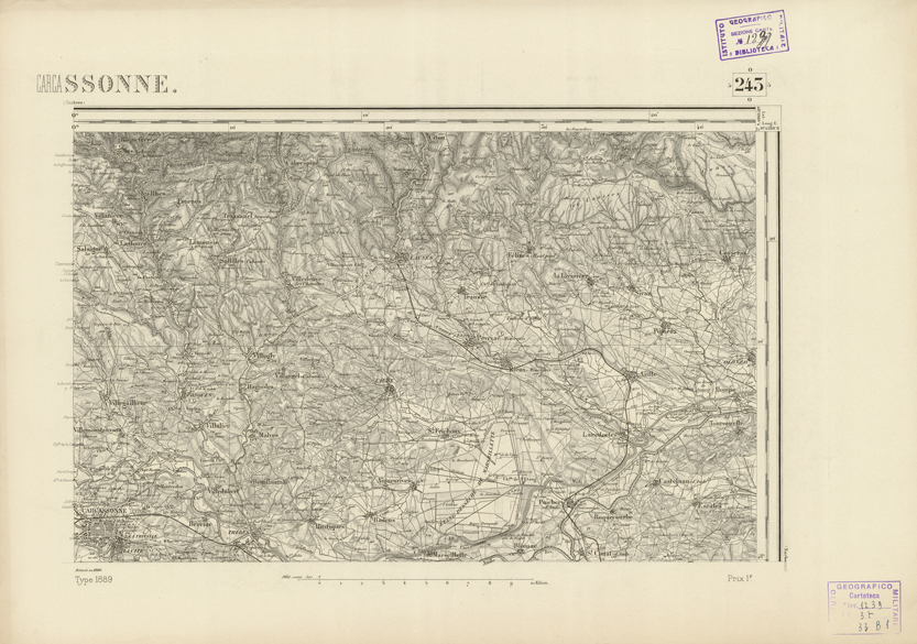 (N:22946) CARTE DE FRANCE - CARCASSONNE (B0019527) Carte e stampe antiche: riproduzione a colori su carta (formato A2)