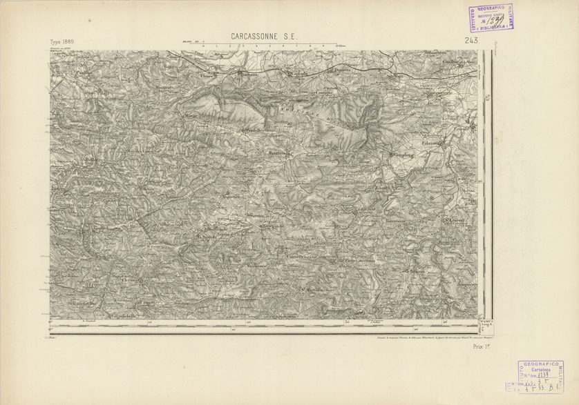 (N:22947) CARTE DE FRANCE - CARCASSONNE S.E. (B0019528) Carte e stampe antiche: riproduzione a colori su carta (formato A2)