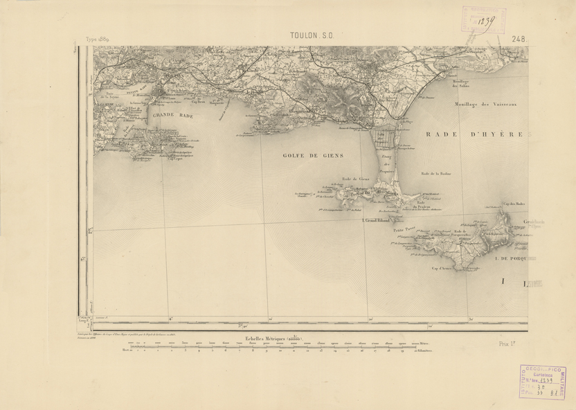 (N:22962) CARTE DE FRANCE - TOULON S.O. (B0019543) Carte e stampe antiche: riproduzione a colori su carta (formato A2)