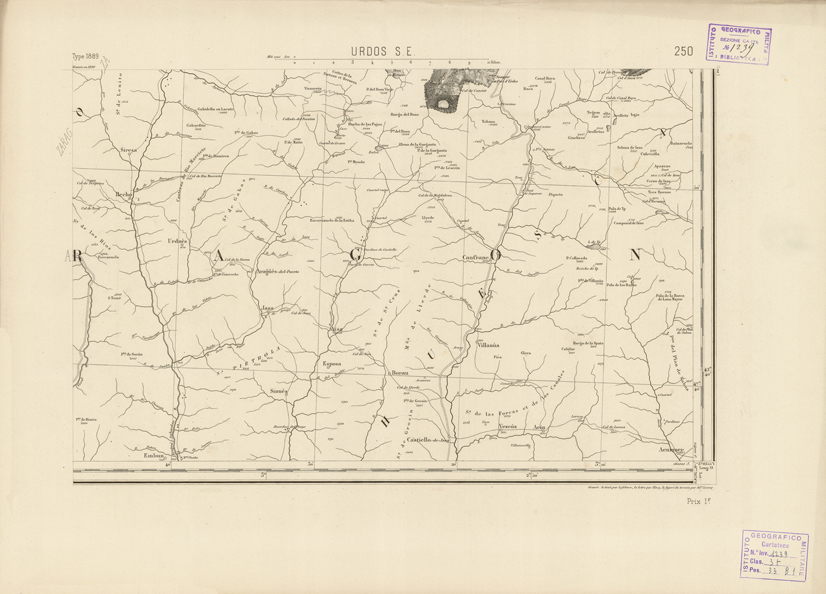 (N:22966) CARTE DE FRANCE - URDOS S.E. (B0019547) Carte e stampe antiche: riproduzione a colori su carta (formato A2)