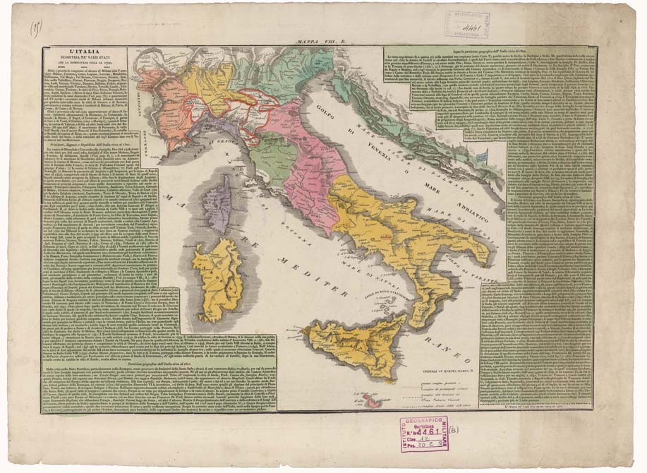 (N:26336) L'ITALIA DAL 1400 AL SECOLO XIX - Tavola B (B0019686) Carte e stampe antiche: riproduzione a colori su carta (formato A2)