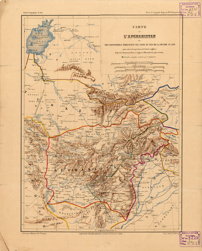 (N:35205) CARTE DE L'AFGHANISTAN ET DES FRONTIERES NORD-OUEST DE L'INDE ET SUD DE LA RUSSIE D'ASIE (B0019700) Carte e stampe antiche: riproduzione a colori su carta (formato A2)