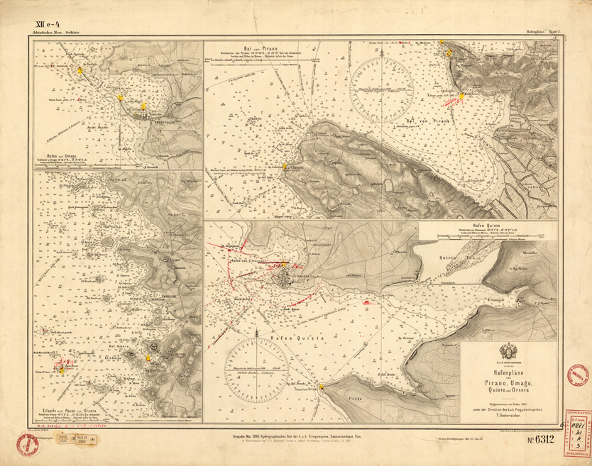 (N:35443) ISTRIEN HAFENPLANE VON PIRANO, UMAGO, QUIETO UND ORSERA (B0019776) Carte e stampe antiche: riproduzione a colori su carta (formato A2)
