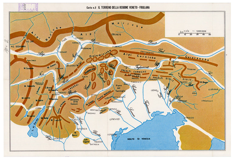 (N:28934) L'ESERCITO ITALIANO NELLA GRANDE GUERRA (1915-1918) - Carta n. 2:  IL TERRENO DELLA REGIONE VENETO-FRIULANA (B0019885) Carte e stampe antiche: riproduzione a colori su carta (formato A2)