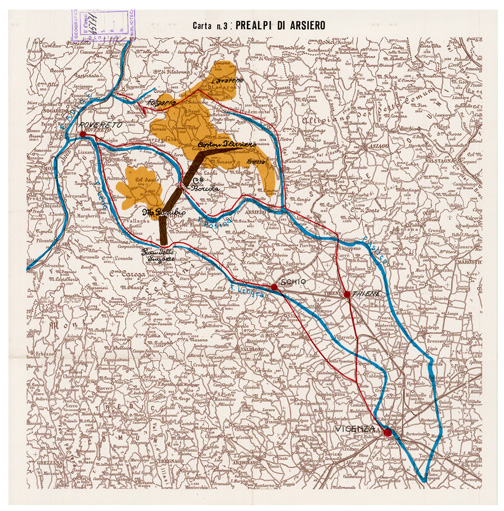 (N:28936) L'ESERCITO ITALIANO NELLA GRANDE GUERRA (1915-1918) - Carta n. 3:  PREALPI DI ARSIERO (B0019886) Carte e stampe antiche: riproduzione a colori su carta (formato A2)