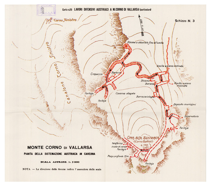 (N:29025) L'ESERCITO ITALIANO NELLA GRANDE GUERRA (1915-1918) - Carta n. 25: LAVORI DIFENSIVI AUSTRIACI A M.CORVO DI VALLARSA (particolare) (B0019908) Carte e stampe antiche: riproduzione a colori su carta (formato A2)