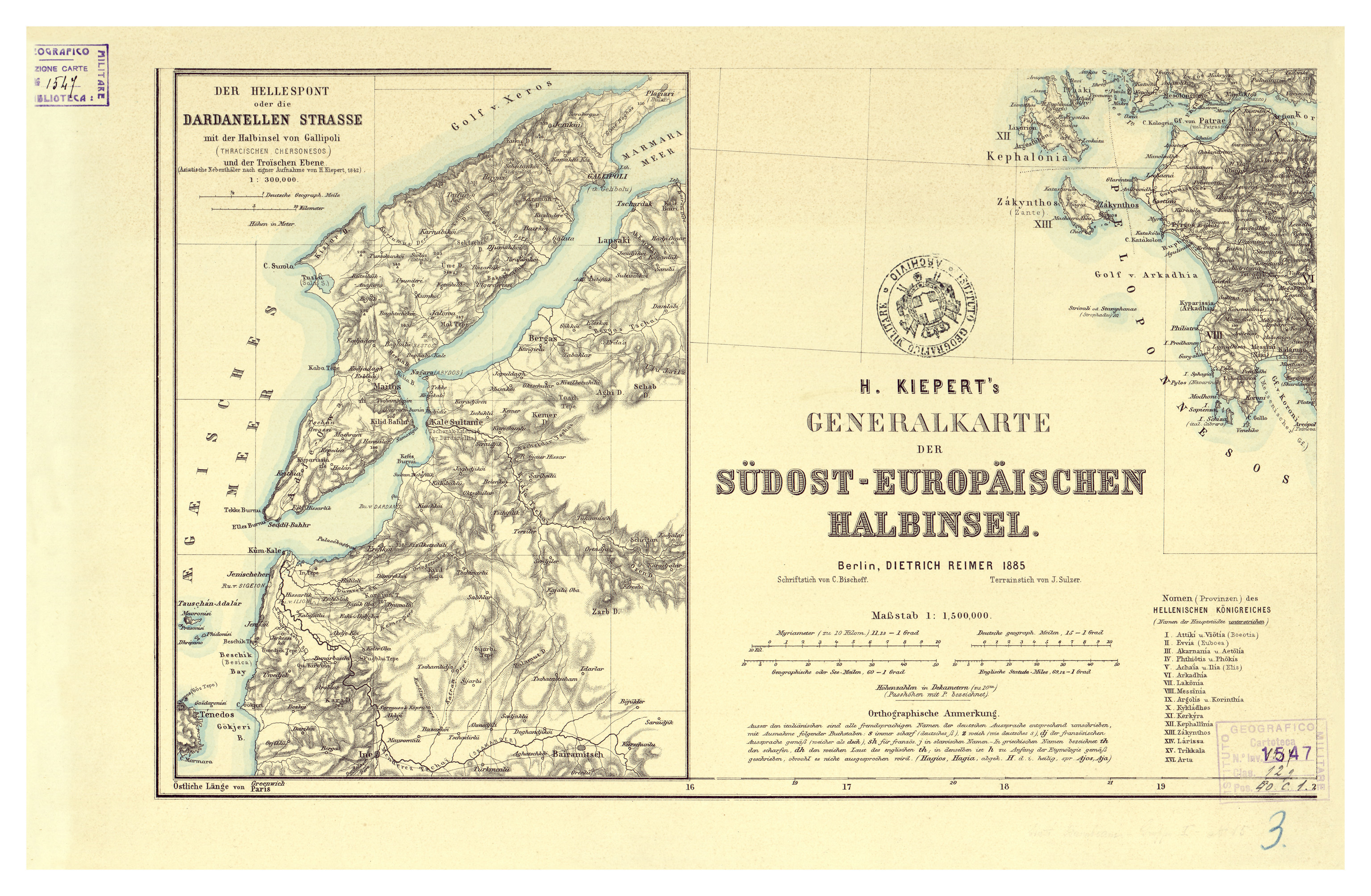 (N:34279) GENERAL KARTE DER SUDOST - EUROPAISCHEN HALBINSEL - FOGLIO 3 (B0020219) Carte e stampe antiche: riproduzione a colori su carta (formato A2)