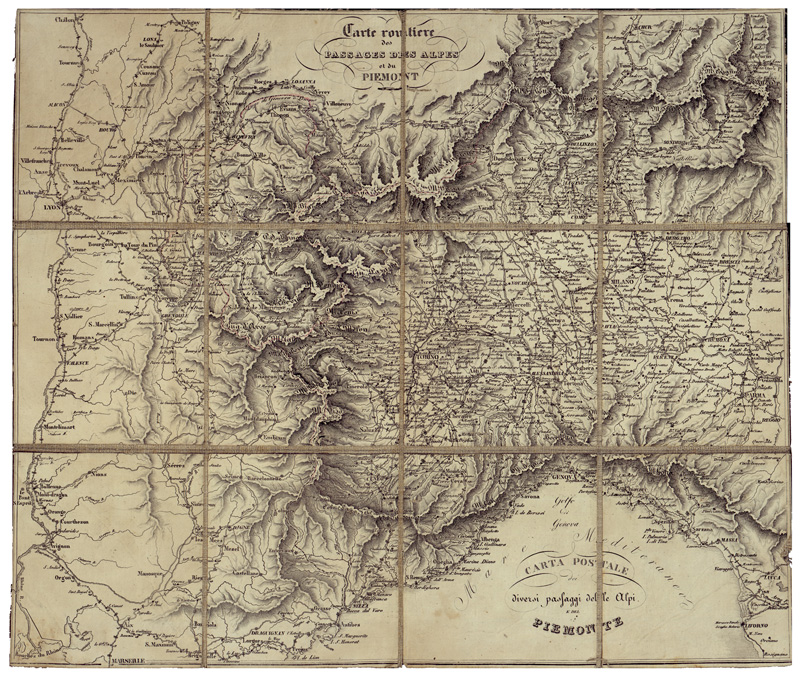 (N:34554) CARTA ROUTIER DES ALPES ET DU PIEMONTE 
 (B0020384) Carte e stampe antiche: riproduzione a colori su carta (formato A2)
