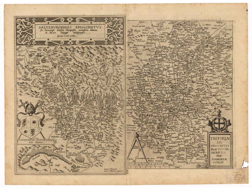 (N:35066) SALTZBURGENSIS ET TREVEREN SIS EPISCOPATUS - FOGLIO 1 FRONTE/RETRO (B0020770, B0020769) Carte e stampe antiche: riproduzione a colori su carta (formato A2)