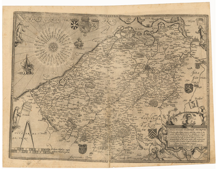 (N:35117) EXACTISSIMA FLANDRIAE DESCRIPTIO  ECC... - FOGLIO 1 FRONTE/RETRO (B0020822, B0020821) Carte e stampe antiche: riproduzione a colori su carta (formato A2)